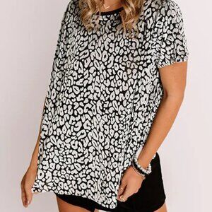 Velvet Burnout Top In Grey Leopard relaxed fit top